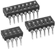DIP switch with multiple switches in ON and OFF positions. Switch labels: 1 to 8, 1 to 4 and 1 to 6.