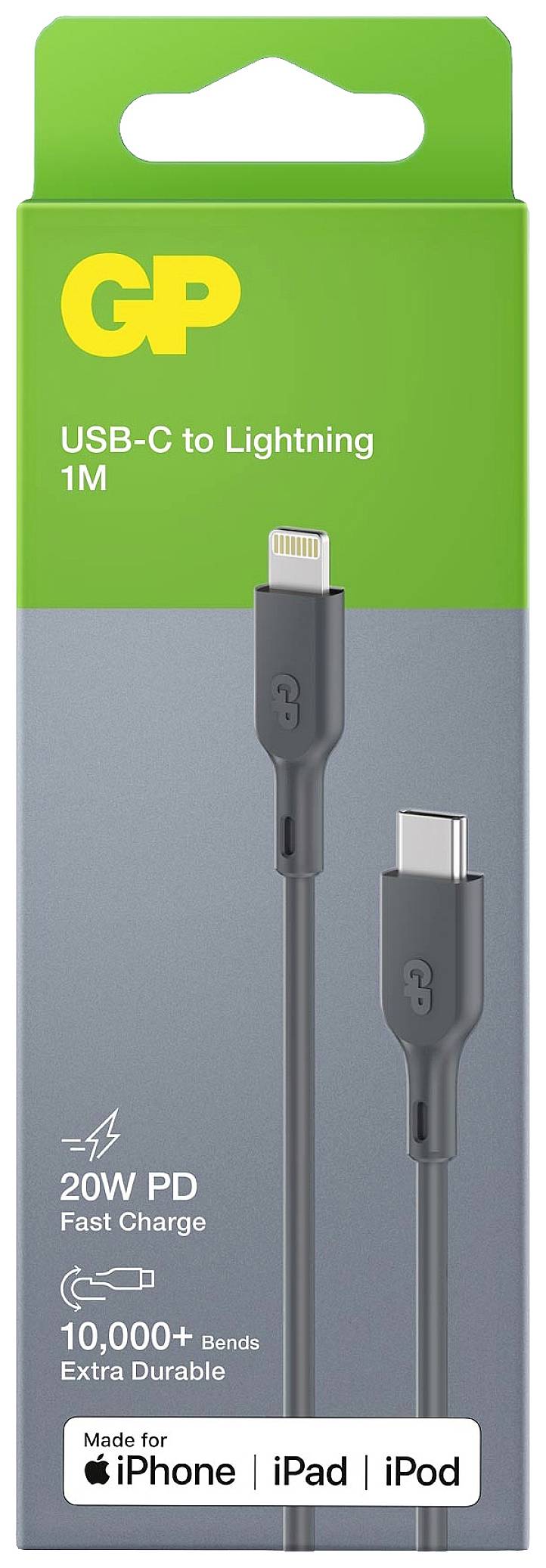 GP USB charging cable USB 2.0 USB-C® plug, Apple Lightning plug 1.00 m Grey GPCBCL1PGYUSB221
