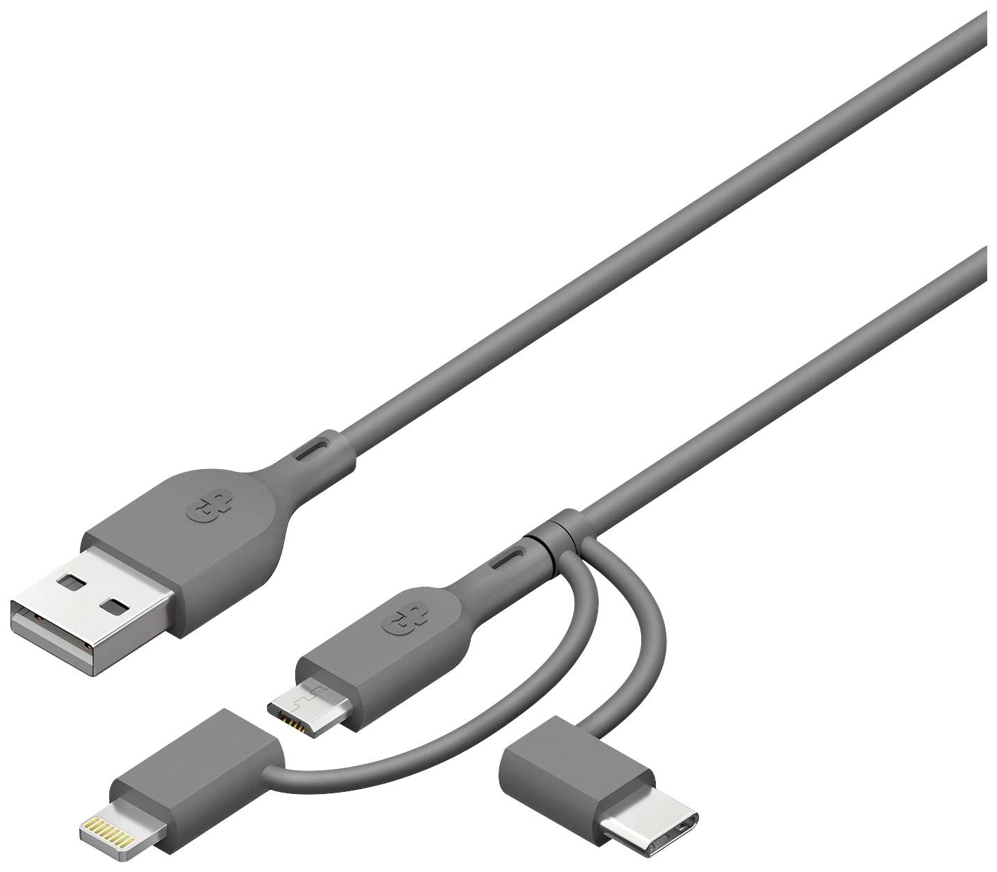 GP USB charging cable USB 2.0 USB-A plug, Apple Lightning plug, USB Micro-B plug, USB-C® plug 1.00 m Grey GPCBCY1NGYUSB313