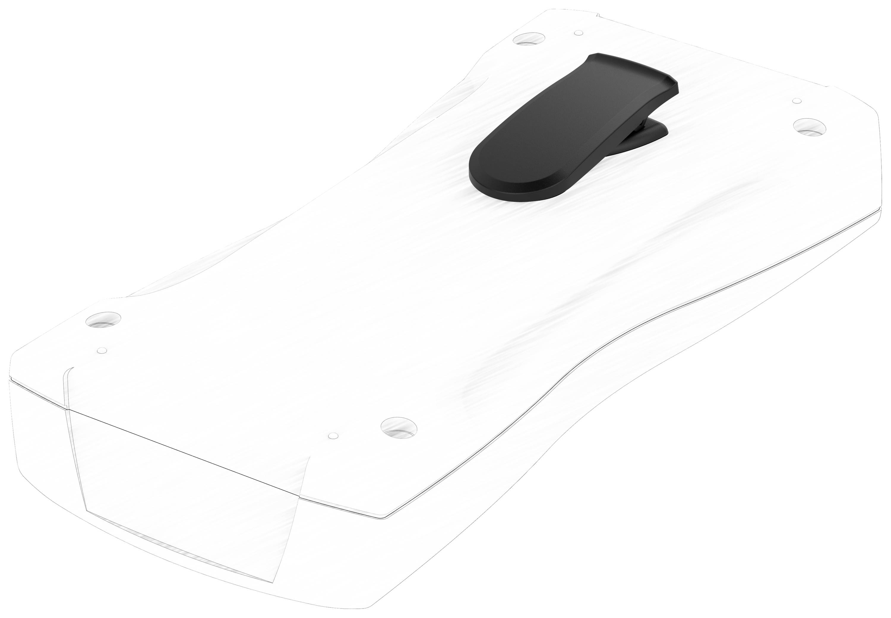 White cover with rounded corners and a black clip at the top.