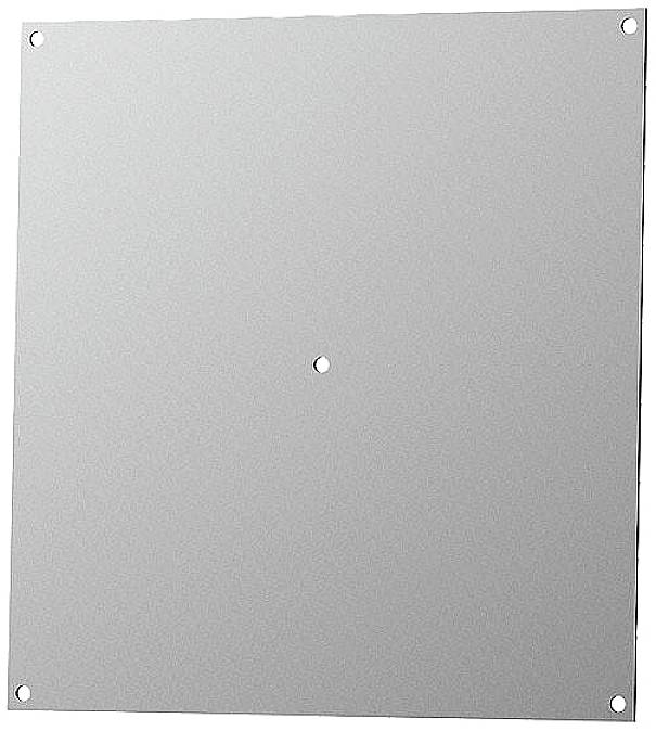 A square metal plate with five fixing holes in each corner and in the centre.