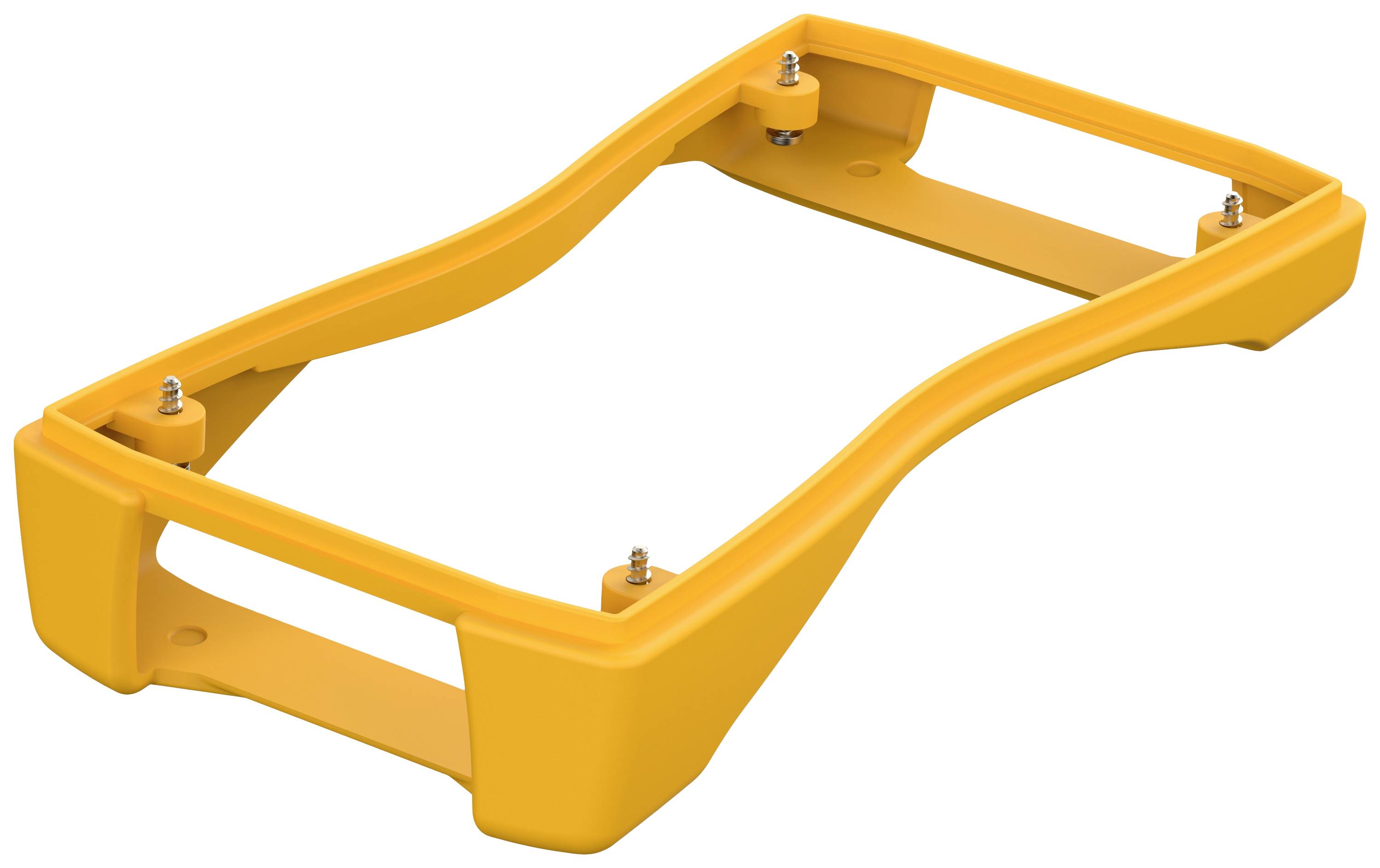 A rectangular, orange frame with rounded corners, featuring four screws at the corners, potentially part of a toy or device.