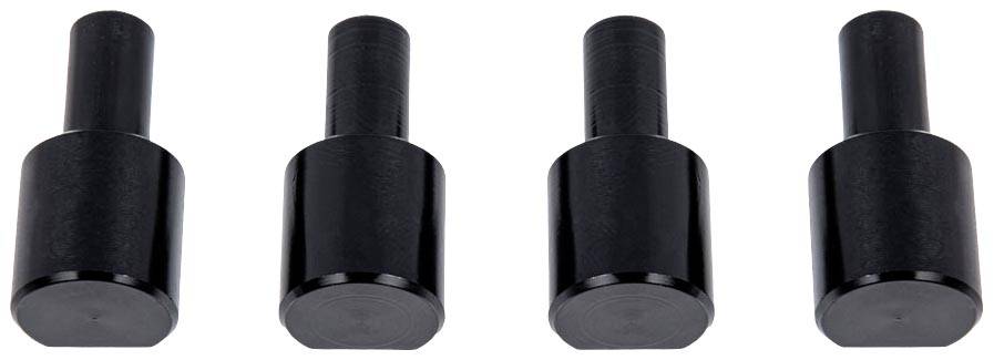 Four black metal cylinders with the same design side by side on a white background.