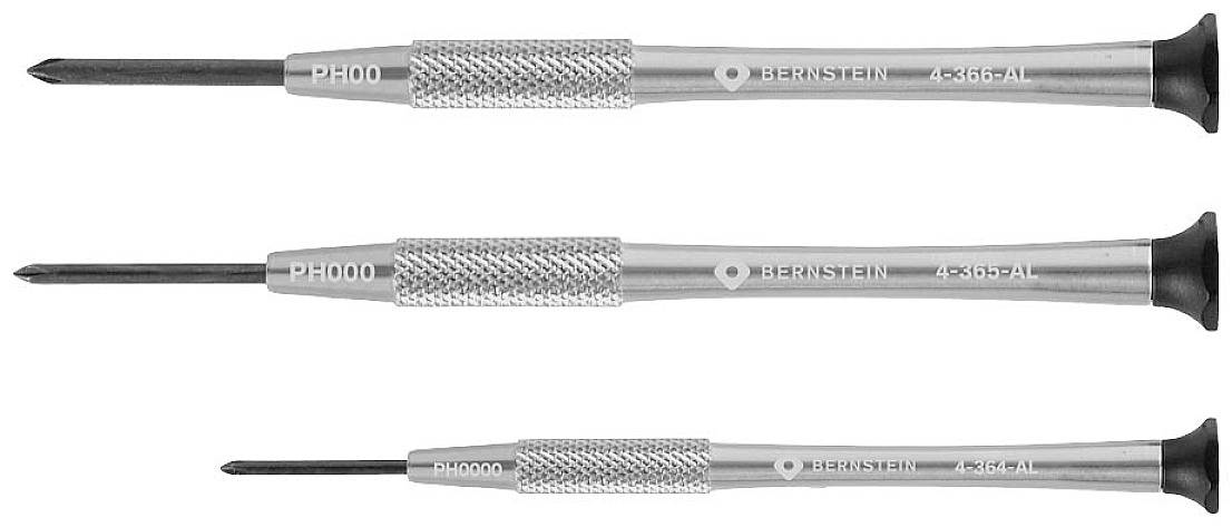 Three precision screwdrivers with fine tips of different sizes, suitable for delicate repair work.