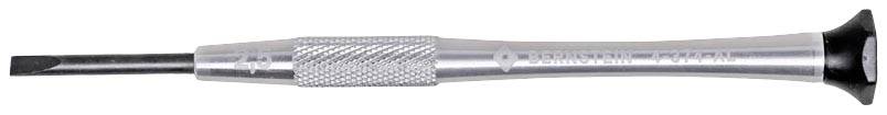 A small, silver flathead screwdriver with a non-slip grip. Perfect for precise delicate work.