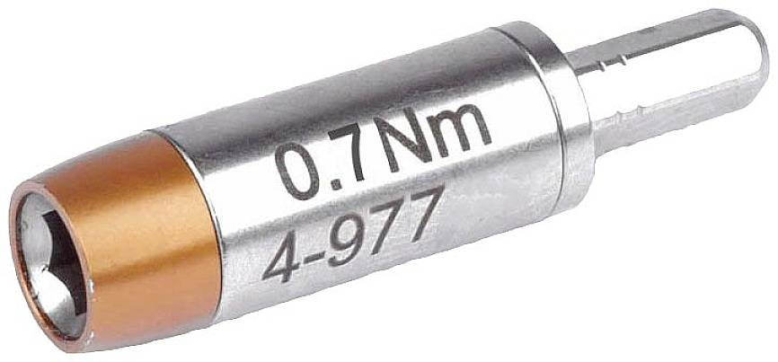 Torque wrench with torque indication '0.7 Nm' and code '4-977', orange-black, for precise screw assembly.