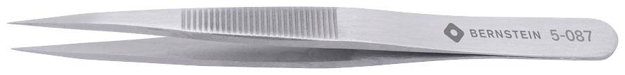 Metal tweezers with a fine tip and knurled grip surface, bearing the word 'Bernstein' and the number '5-087'.
