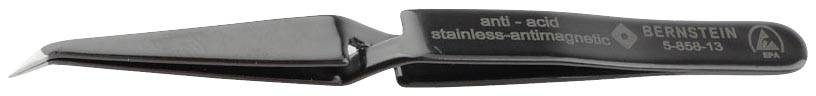 Black tweezers with curved tips, marked with 'anti-acid stainless' and 'BERNSTEIN 5-096-13' on the handle.