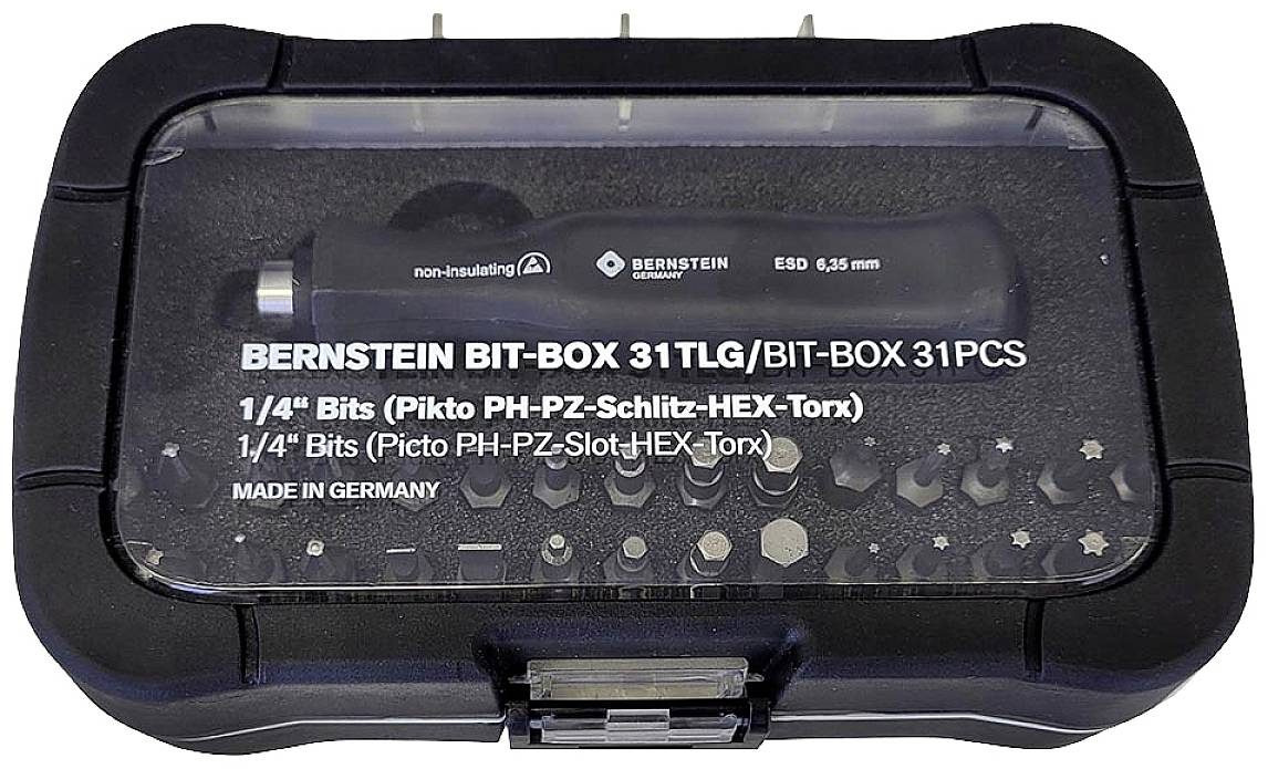 'BERNSTEIN BIT-BOX 31-PIECE' Tool Set in a black plastic box with 1/4
