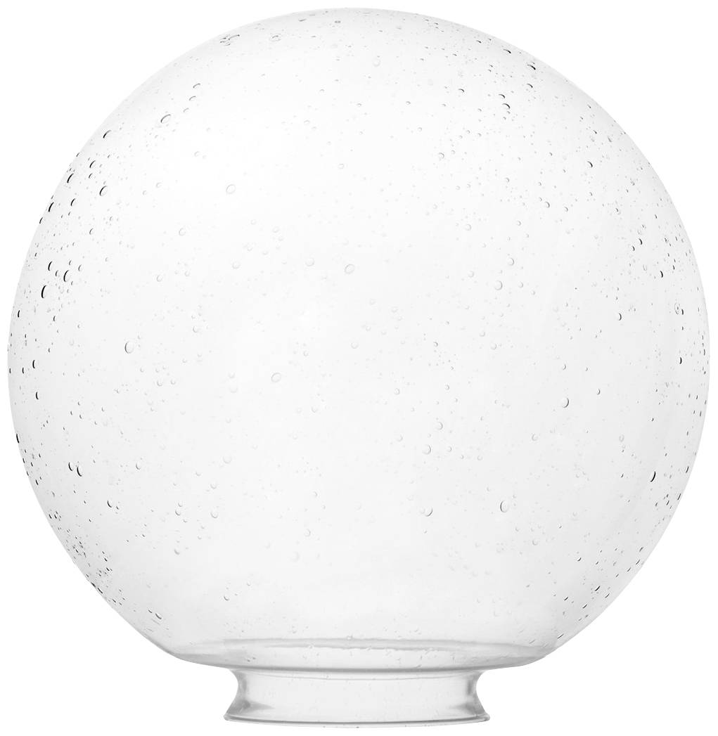 Glass globe with small air bubbles inside, standing on a flat base.