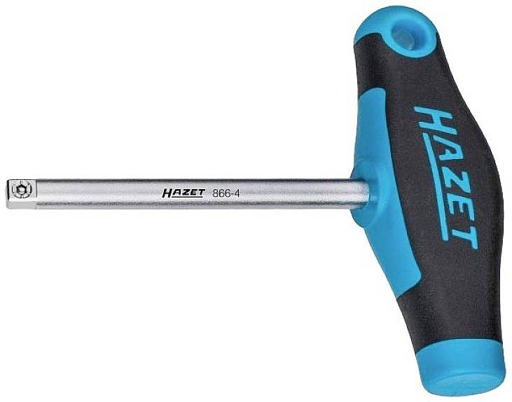 T-handled screwdriver by Hazet with a black handle and blue lettering; model number 866-4 on the metal shaft.