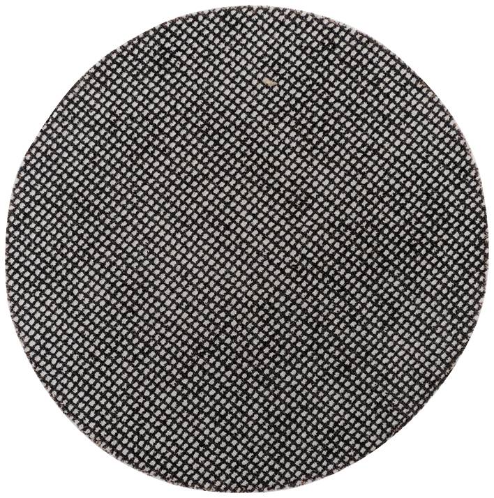 Round, dark polishing pad with fine, uniform mesh-like pattern. Suitable for surface treatment or cleaning.