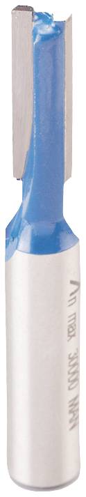 Silver cutter with blue coating. Two cutting edges. Used for precision milling in wood or plastic materials.