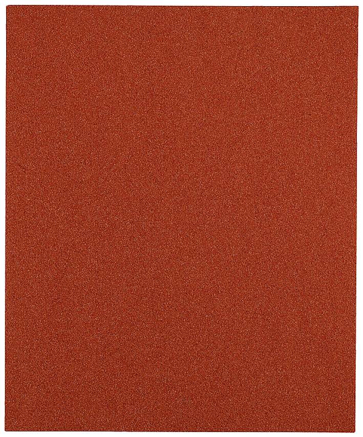 A rectangular red sandpaper sheet, evenly grained, against a neutral background.