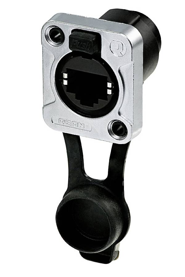 Rean AV RJ45 through-mounted socket, IP65, black chrome-plated D-housing RRE8F-Z-001-1 Socket, straight 1 pc(s)