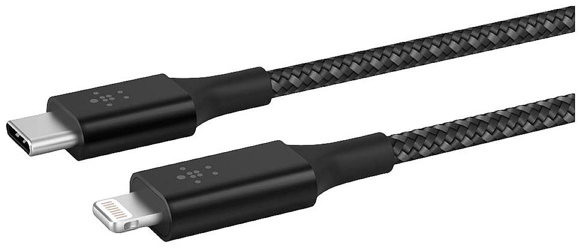 Parat USB cable USB-C® plug, Apple Lightning plug 1.00 m Black Fabric sleeve 990597999