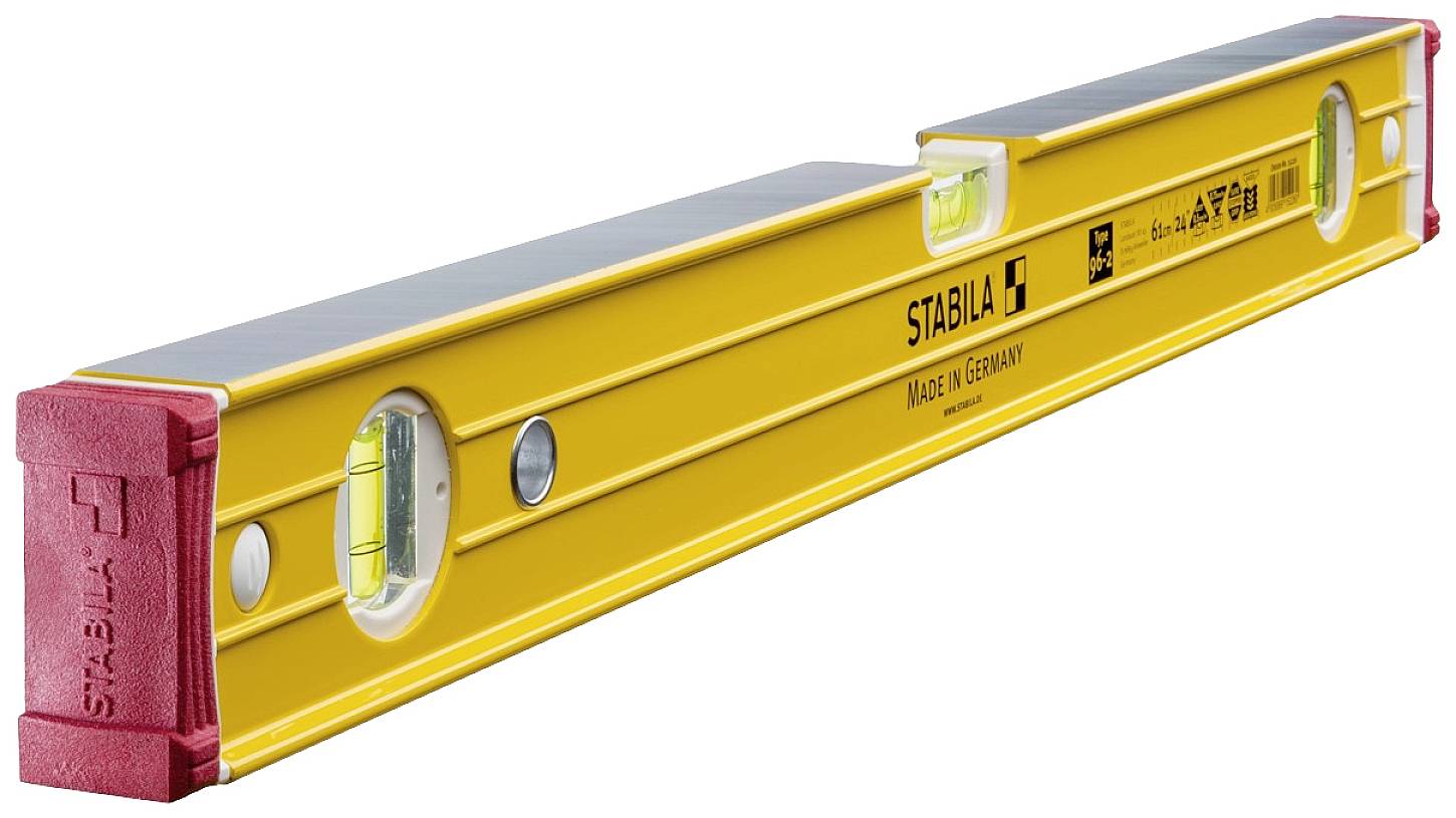 Yellow spirit level with three bubbles