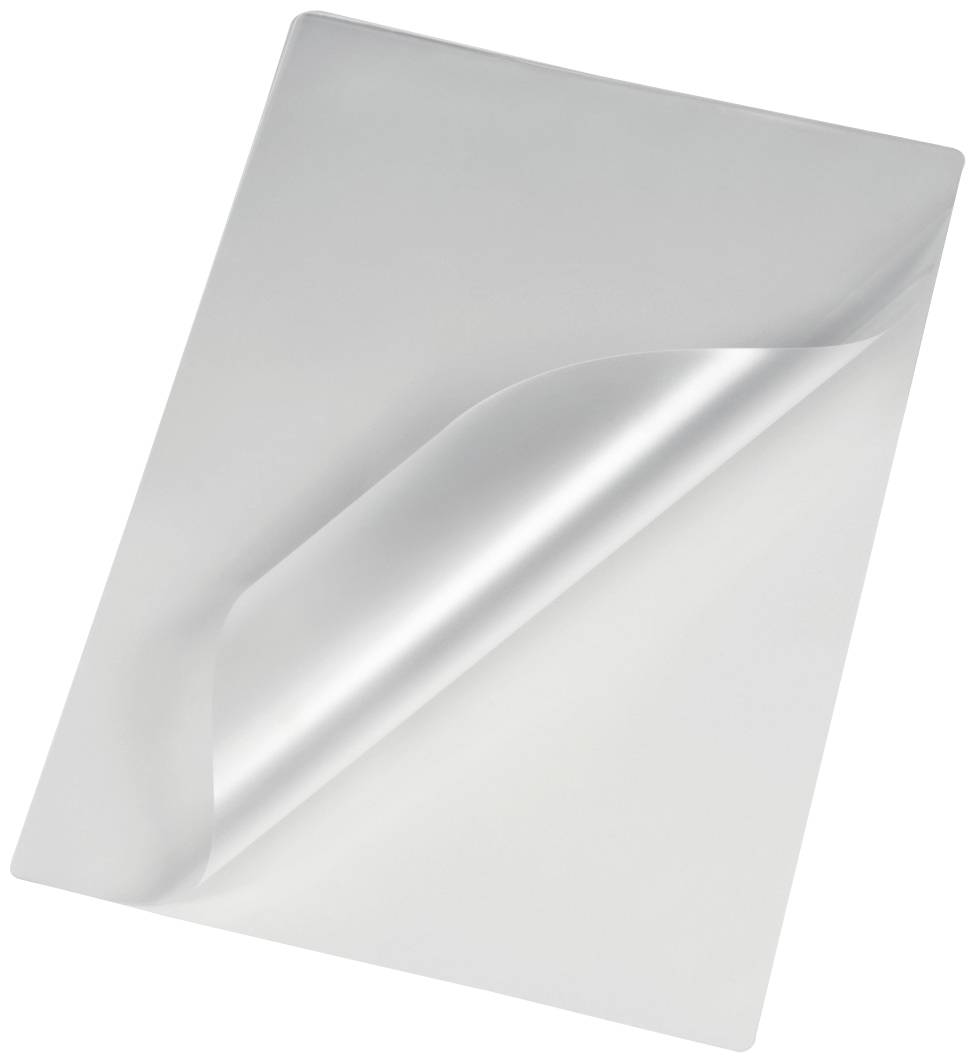 A translucent plastic film, slightly curved, on a white background. It shows no further details or patterns.