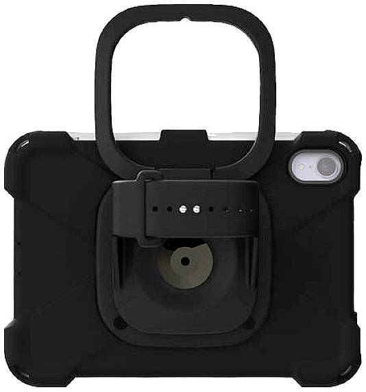 Robust black tablet case with integrated stand and handle. The camera opening is visible in the top right corner.