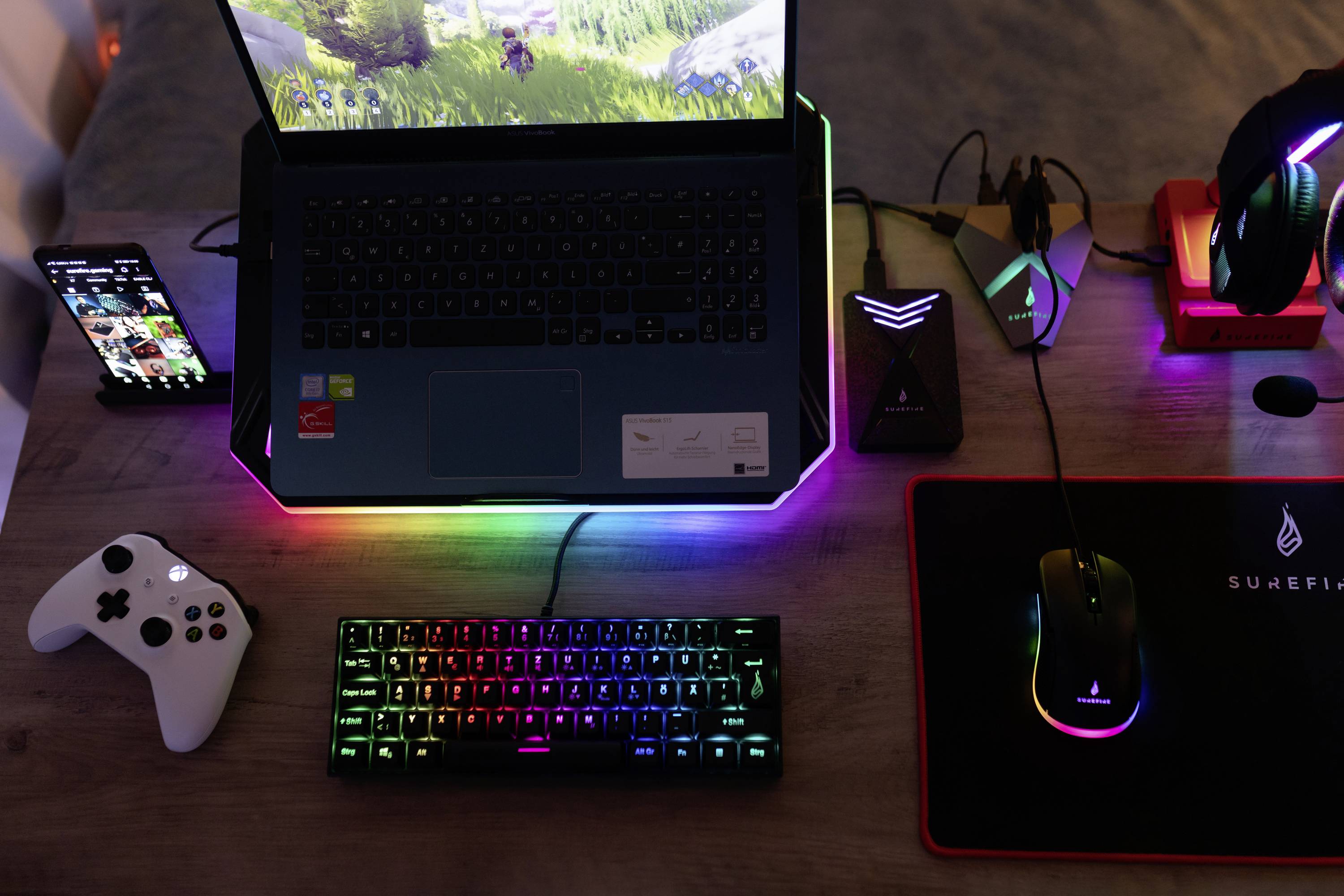 Surefire Gaming KingPin X1 Corded, USB Gaming keyboard German, QWERTZ Black Backlit, Multimedia buttons