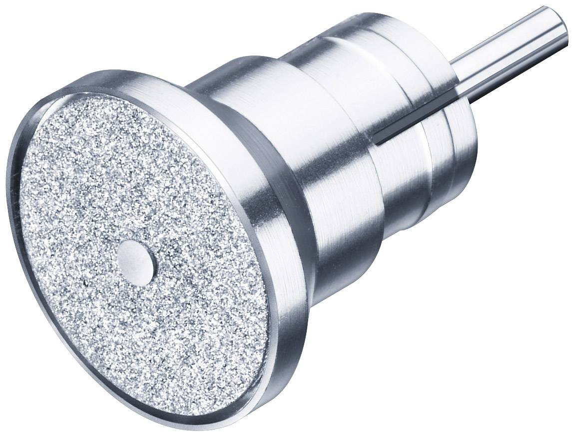 Silver-coloured, cylindrical grinding head with a rough, abrasive disc, suitable for precise surface treatment and fine grinding.