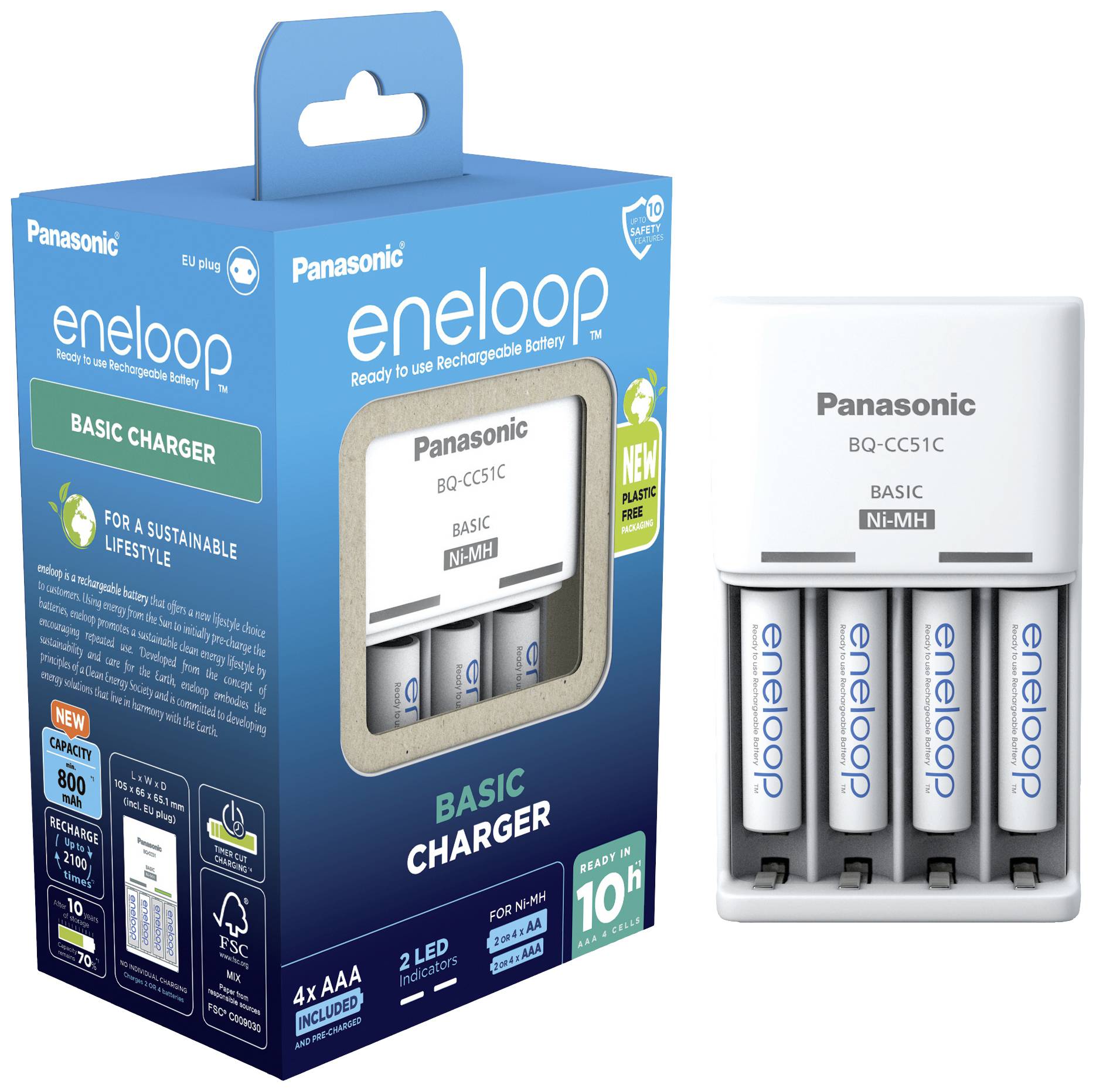 Panasonic Basic BQ-CC51 + 4x eneloop AAA Mains-powered USB charger NiMH AAA , AA