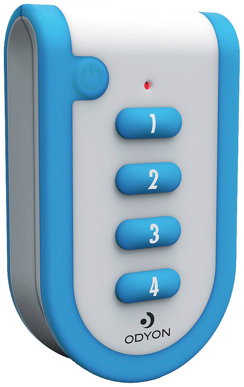 A small, white device with blue buttons numbered from 1 to 4. A red LED display is visible at the top. 'ODYON' marking at the bottom.