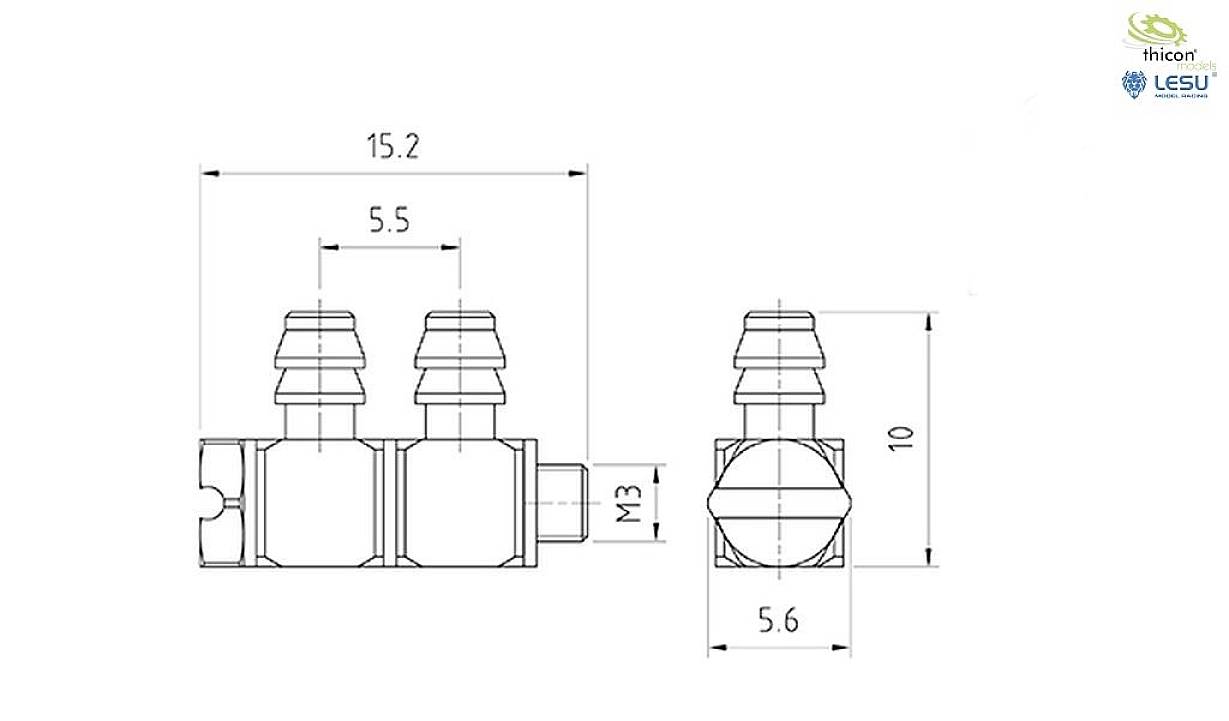 Thicon Models 56063 Doppel-Nippel Winkel M3 für 4/2,5mm Hydraulic coupler 1 pc(s)