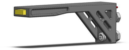 Metal angle bracket with two screws for fixing and a yellow rectangular element at the end.