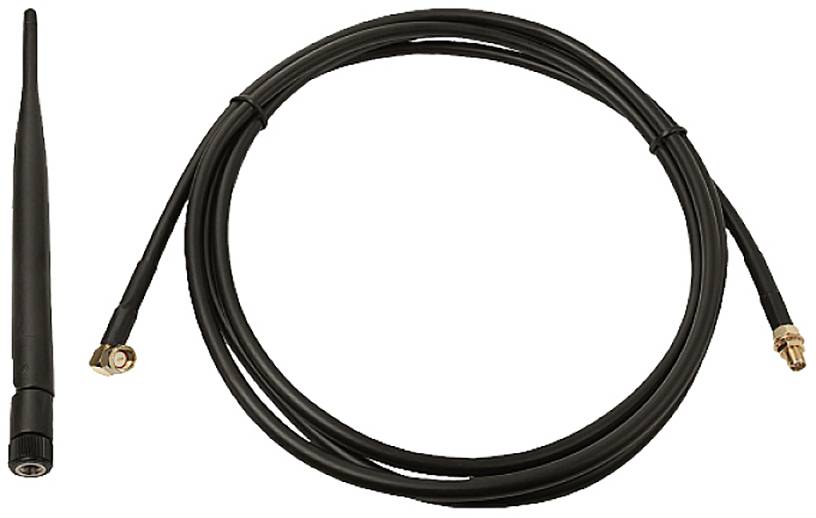 Black Wi-Fi antenna with long cable, suitable for electronic devices for signal amplification.