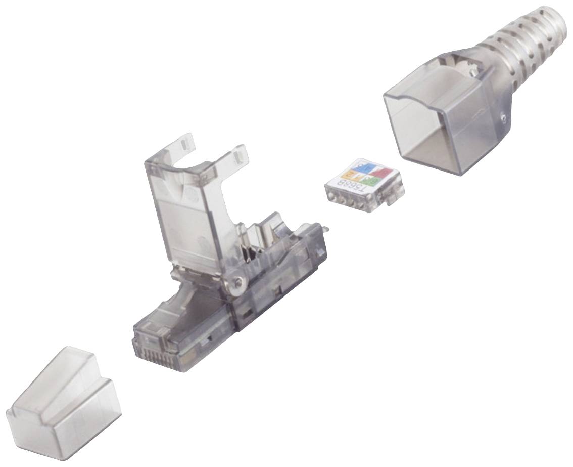 BKL Electronic RJ45 plug, tool-free, UTP, cat 6A 10121200 Plug, straight No. of pins (RJ) 8P8C Transparent 1 pc(s)