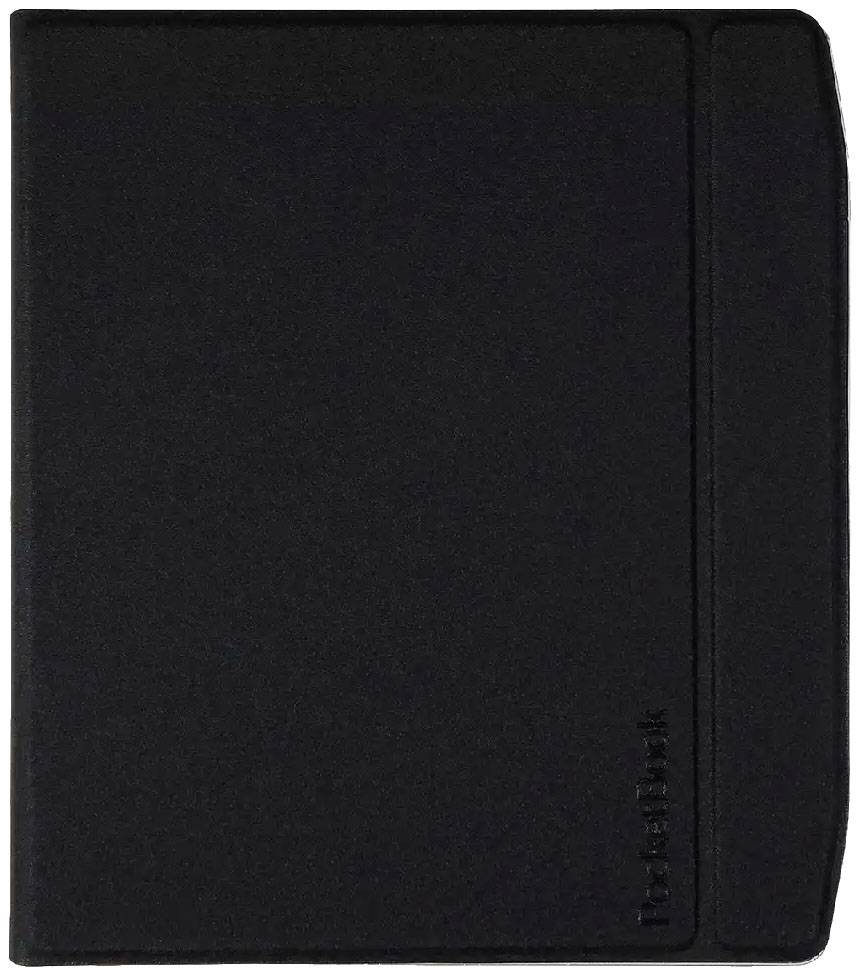 A black, closed notebook with a smooth texture, featuring vertical embossing along the right-hand edge.