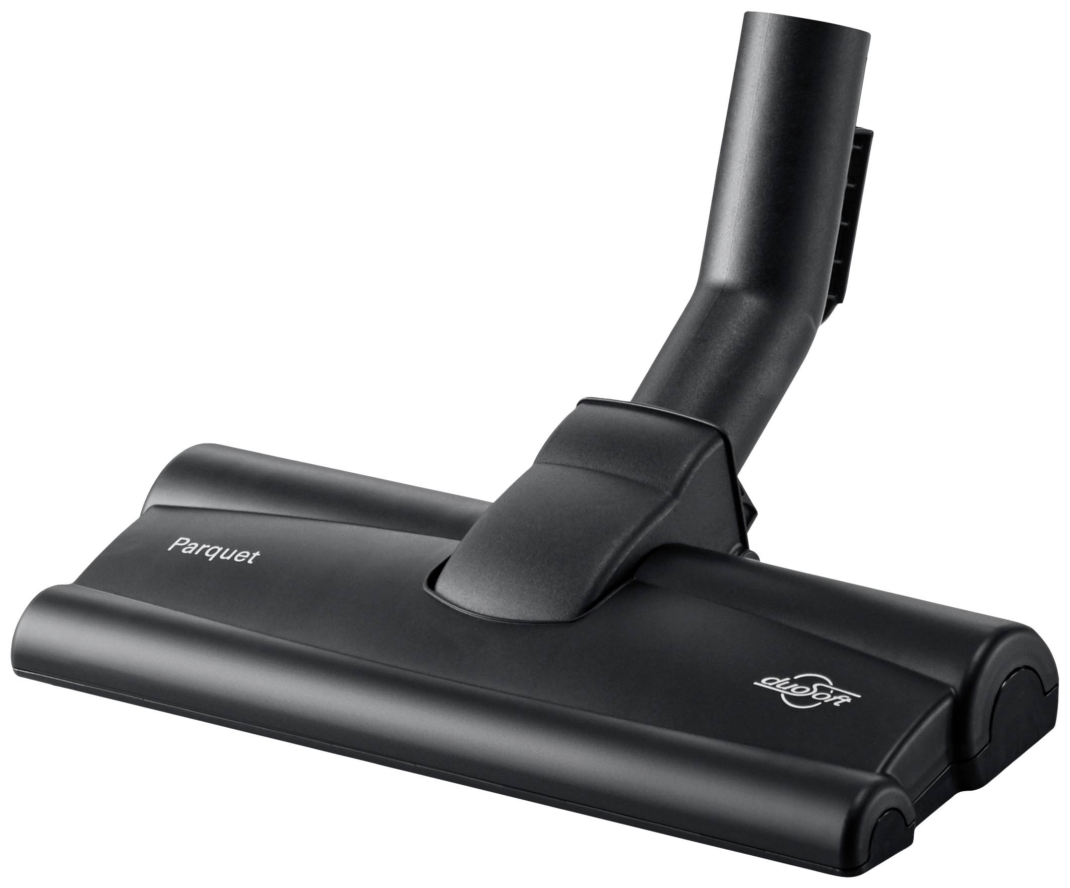 A black vacuum cleaner nozzle with the inscription 'Parquet', designed for wooden floors.