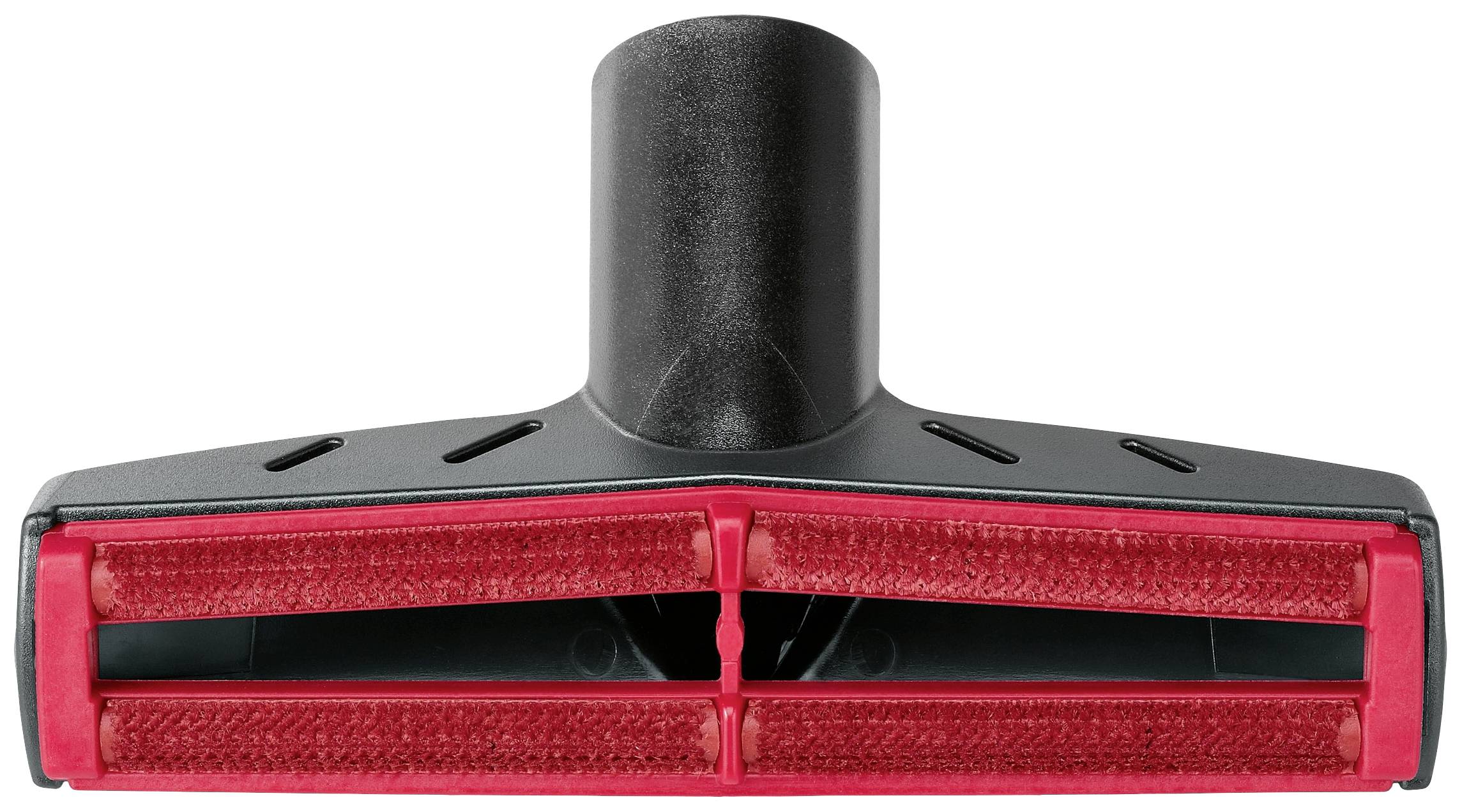 Floor vacuum nozzle with red bristles.