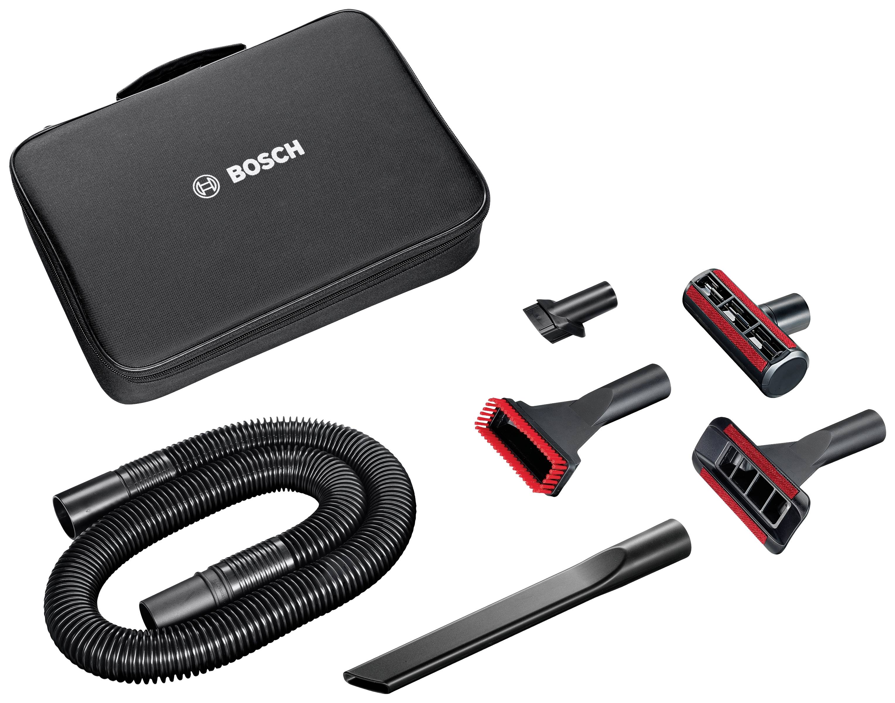 Bosch Vacuum Cleaner Accessory Set: Includes hose, brush attachments, nozzle set and storage bag. Ideal for car cleaning.