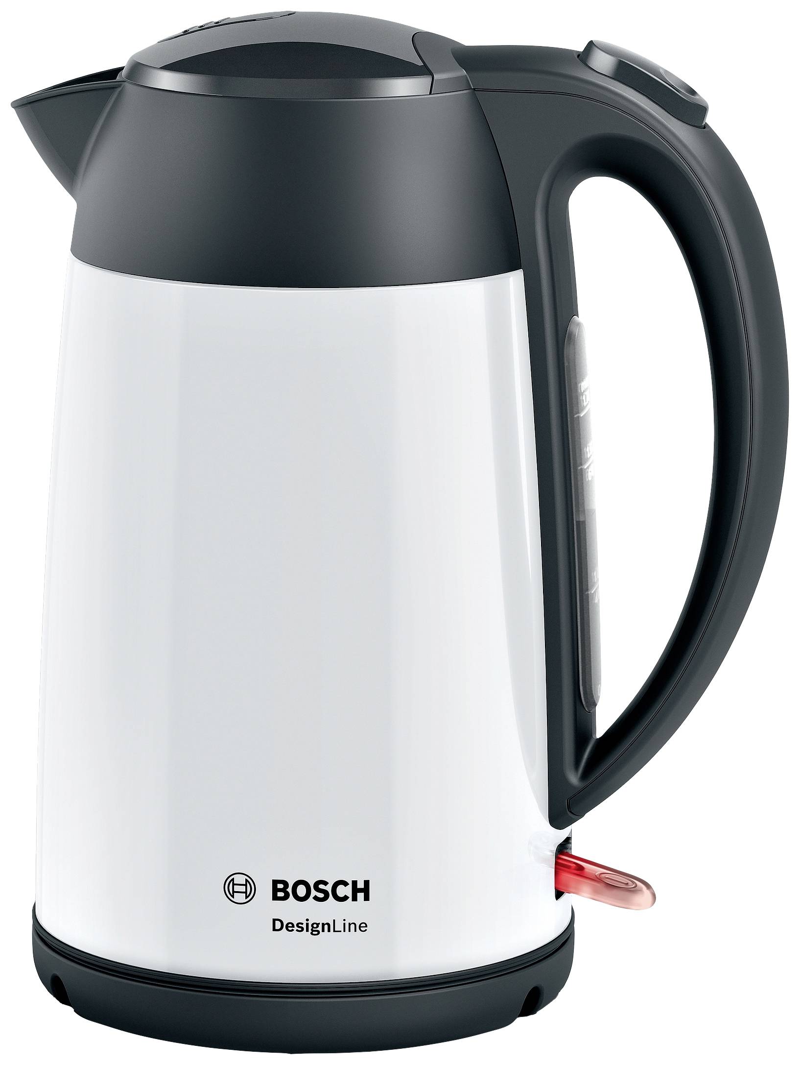 Bosch kettle, DesignLine, in White and Black. Modern design with an ergonomic handle.