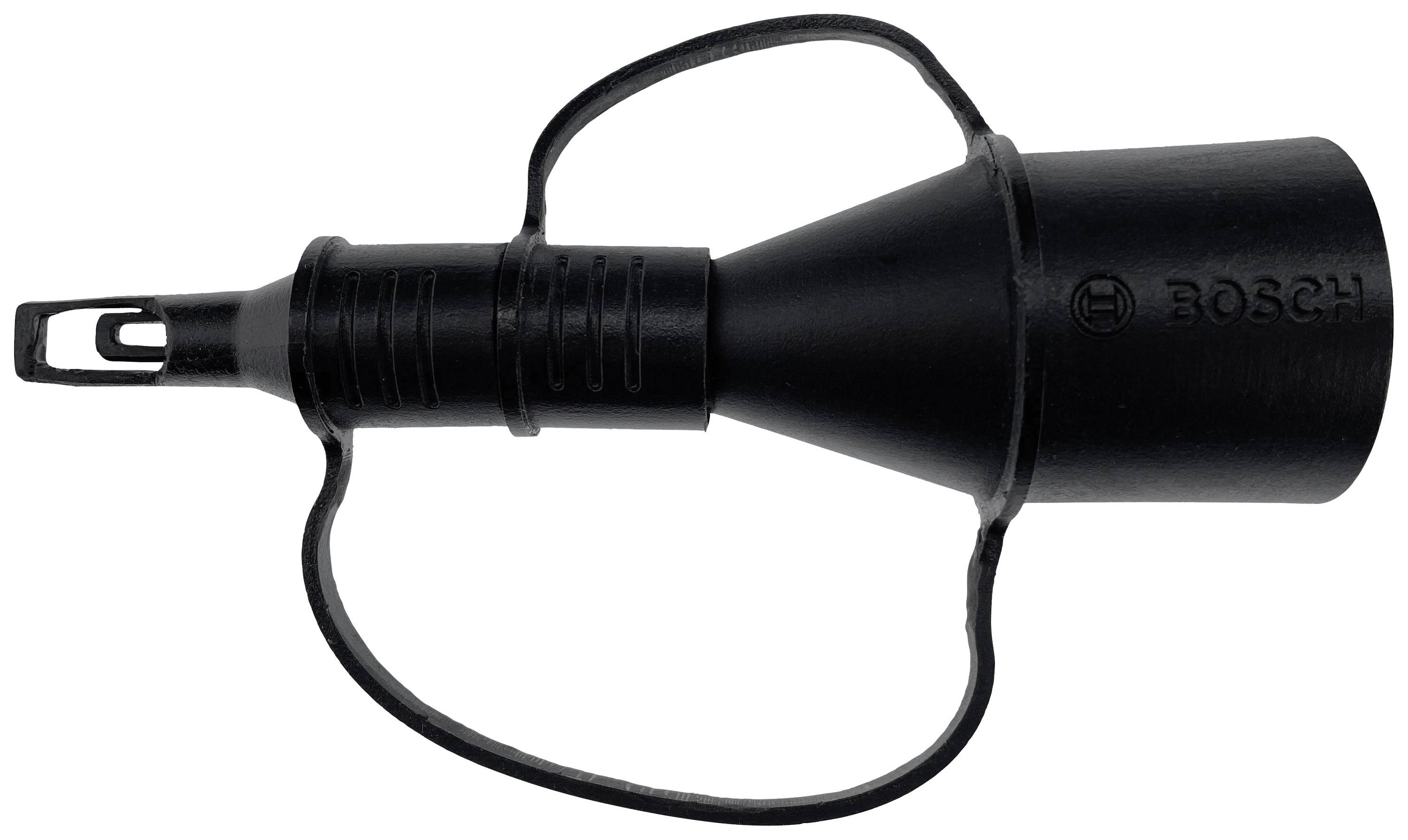 Black rubber grommet from Bosch with sealing cord, used for sealing spark plug openings in vehicle engines.