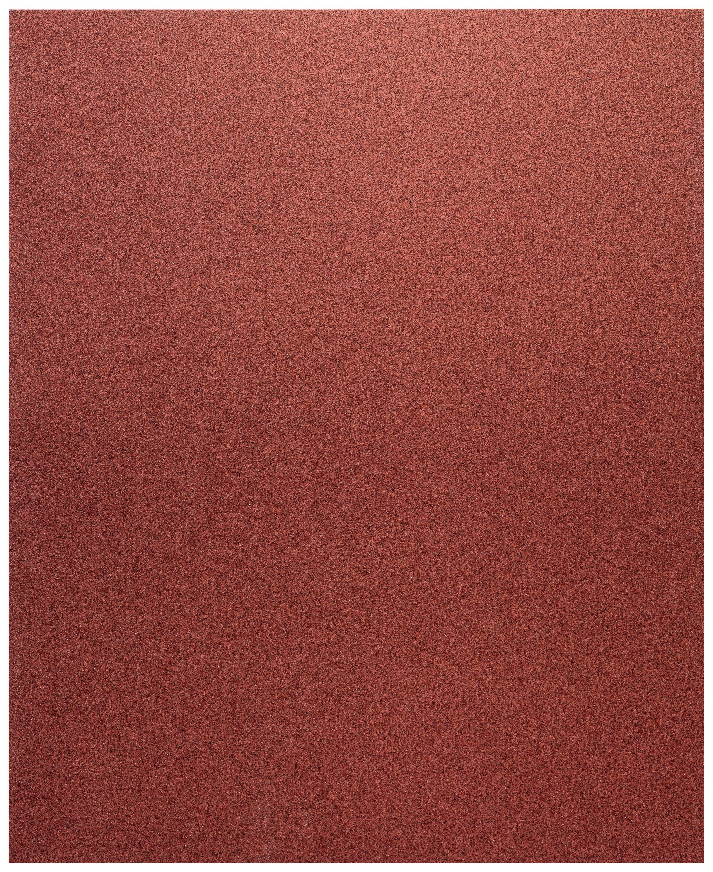 A rectangular sheet of red sandpaper with uniform grain.