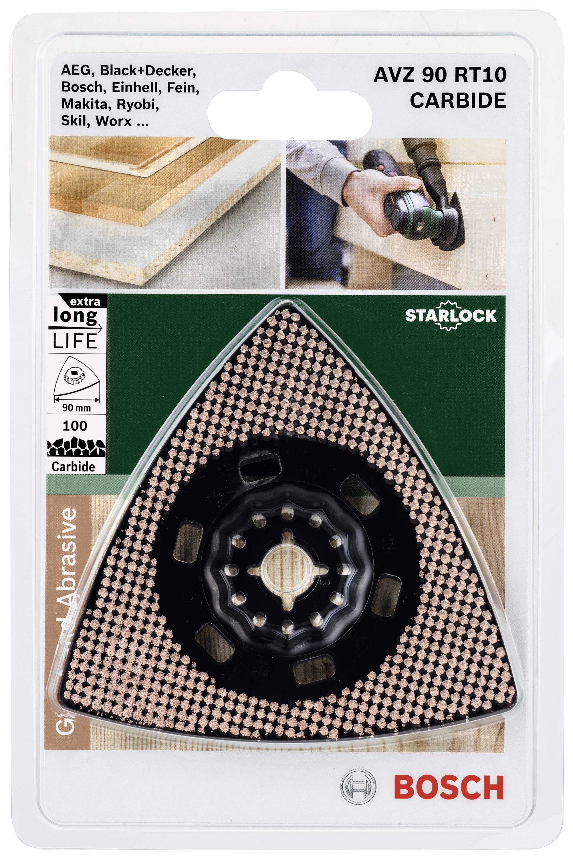 Bosch AVZ 90 RT10 Carbide Grinding Plate in Packaging. Suitable for devices from brands such as AEG, Makita and more. Designed for hard surfaces.