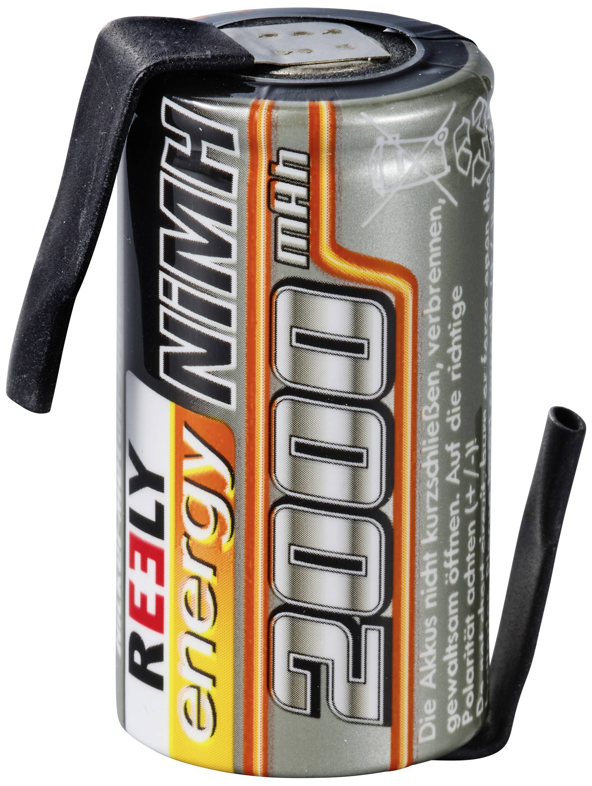 A cylindrical rechargeable battery with the inscription 'Reely energy NIMH 2000 mAh', suitable for model making.
