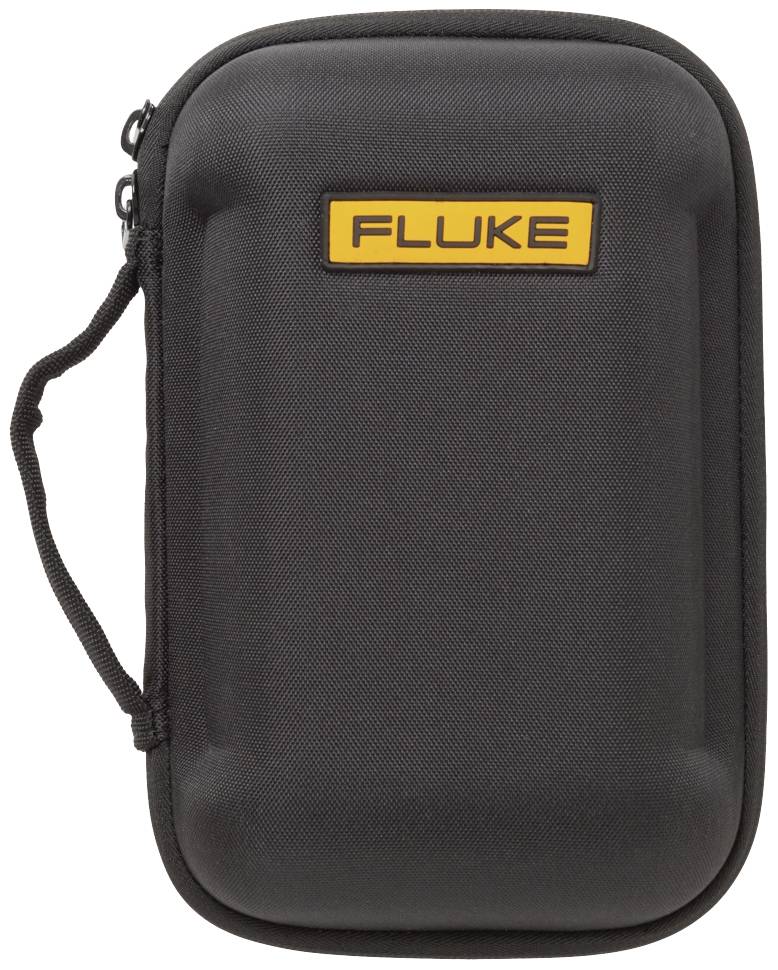 Black hardcase carry case with orange 'Fluke' logo and zip, carry loop on the side.