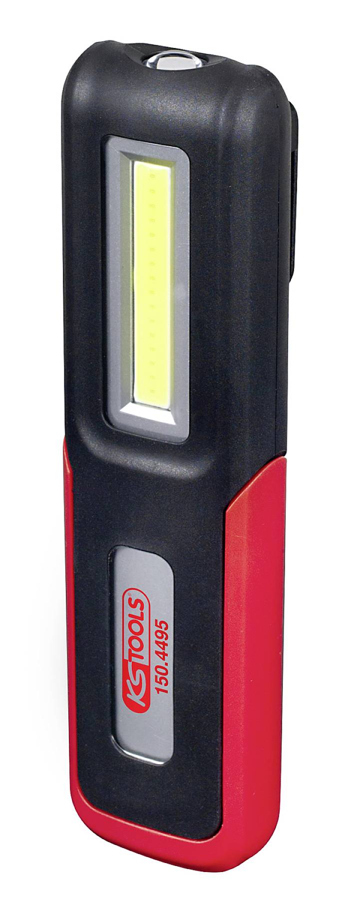 Black and red LED torch with the inscription 'KS Tools 150.4435', ideal for workshop lighting, compact and portable.