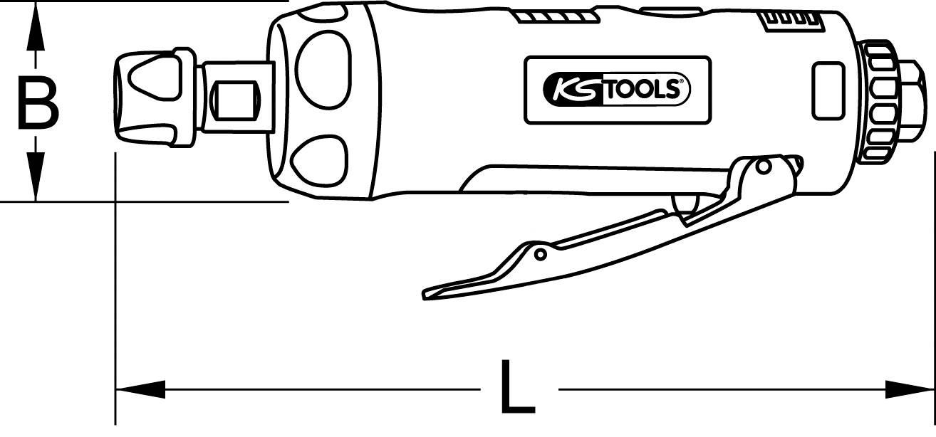 Figure of a KS TOOLS pneumatic tool. Side view with dimensions B and L marked.