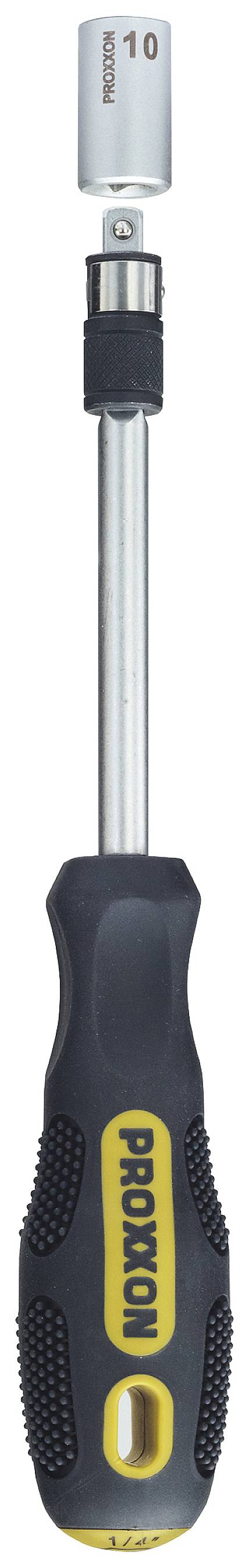 A screwdriver with a detachable bit, marked with '10', and an ergonomic handle.