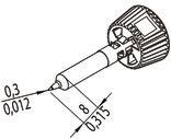 Technical Drawing of a Cylindrical Pin with Dimensions: Length 8, Diameter 0.315; Tip 0.3 long, 0.012 wide. Important for Assembly Components.