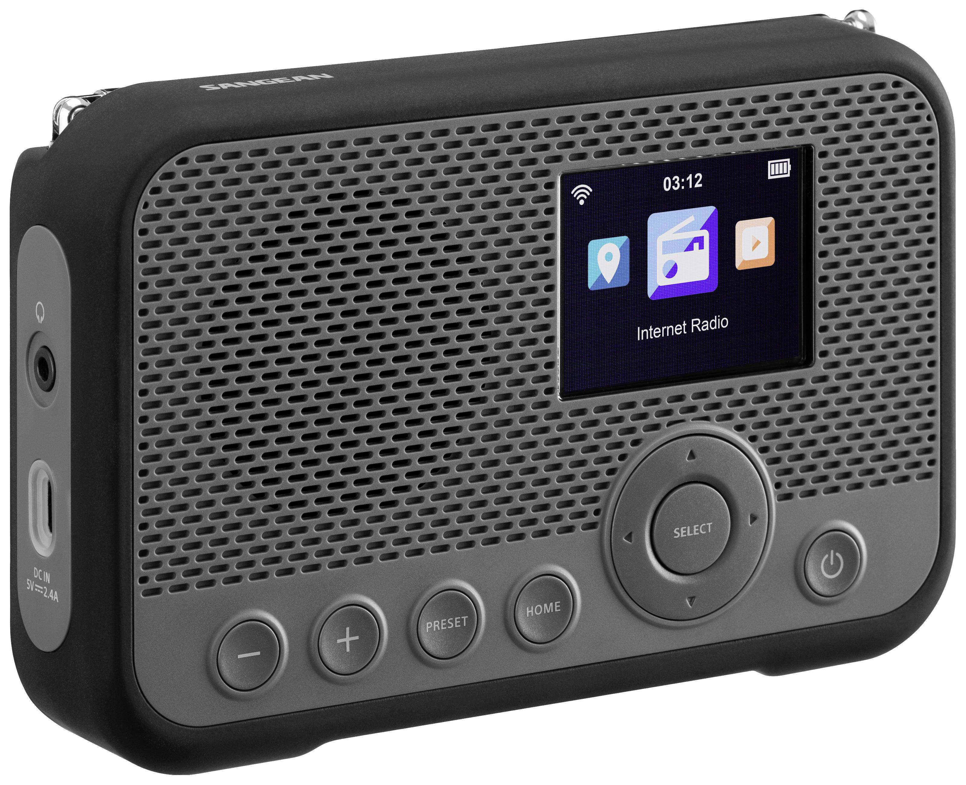 Sangean WFR-39 Internet pocket radio Internet, DAB, FM Internet radio, FM, Wi-Fi Spotify, Alarm clock, rechargeable Grey, Black