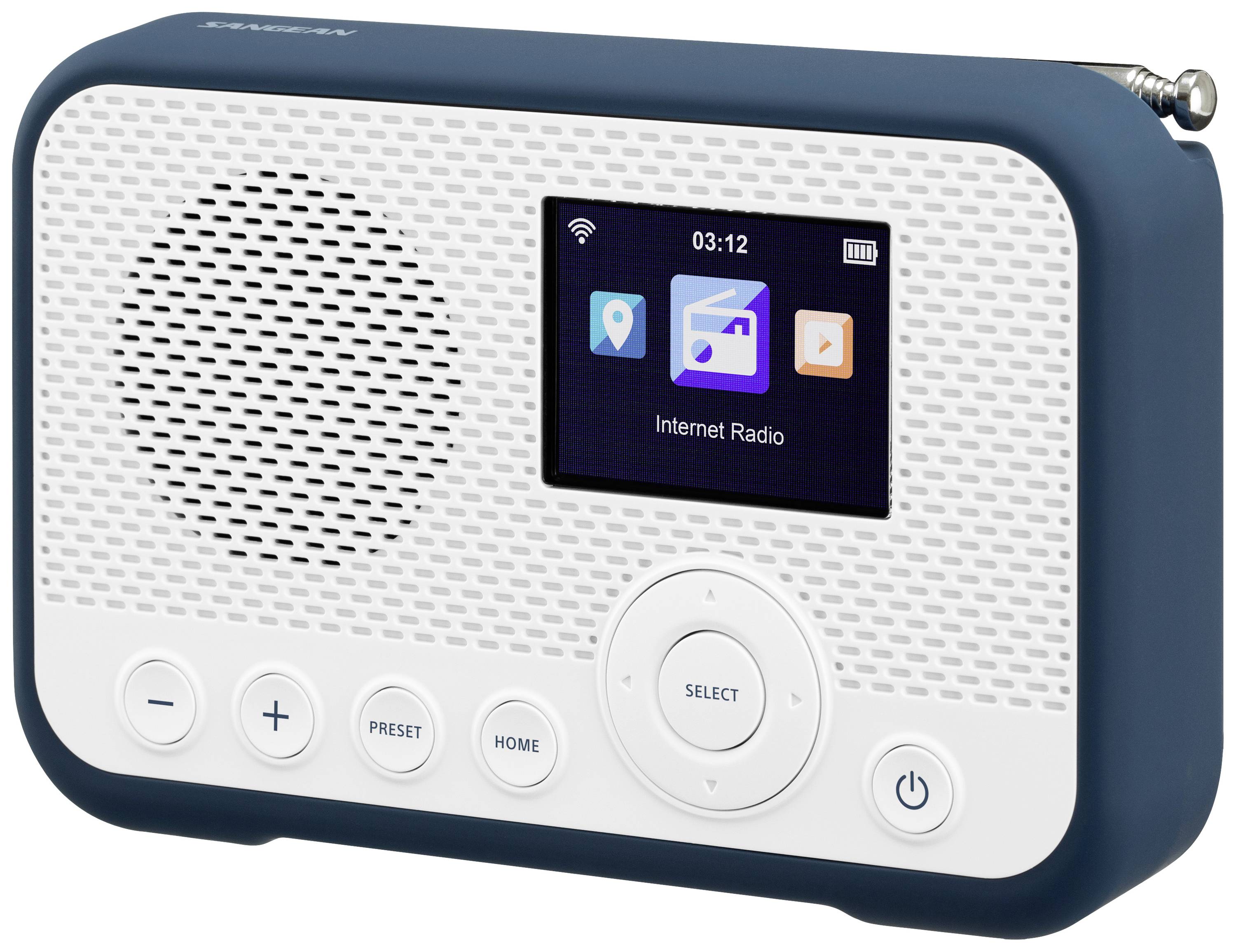 Sangean WFR-39 Internet pocket radio Internet, DAB, FM Internet radio, FM, Wi-Fi Spotify, Alarm clock, rechargeable White, Blue