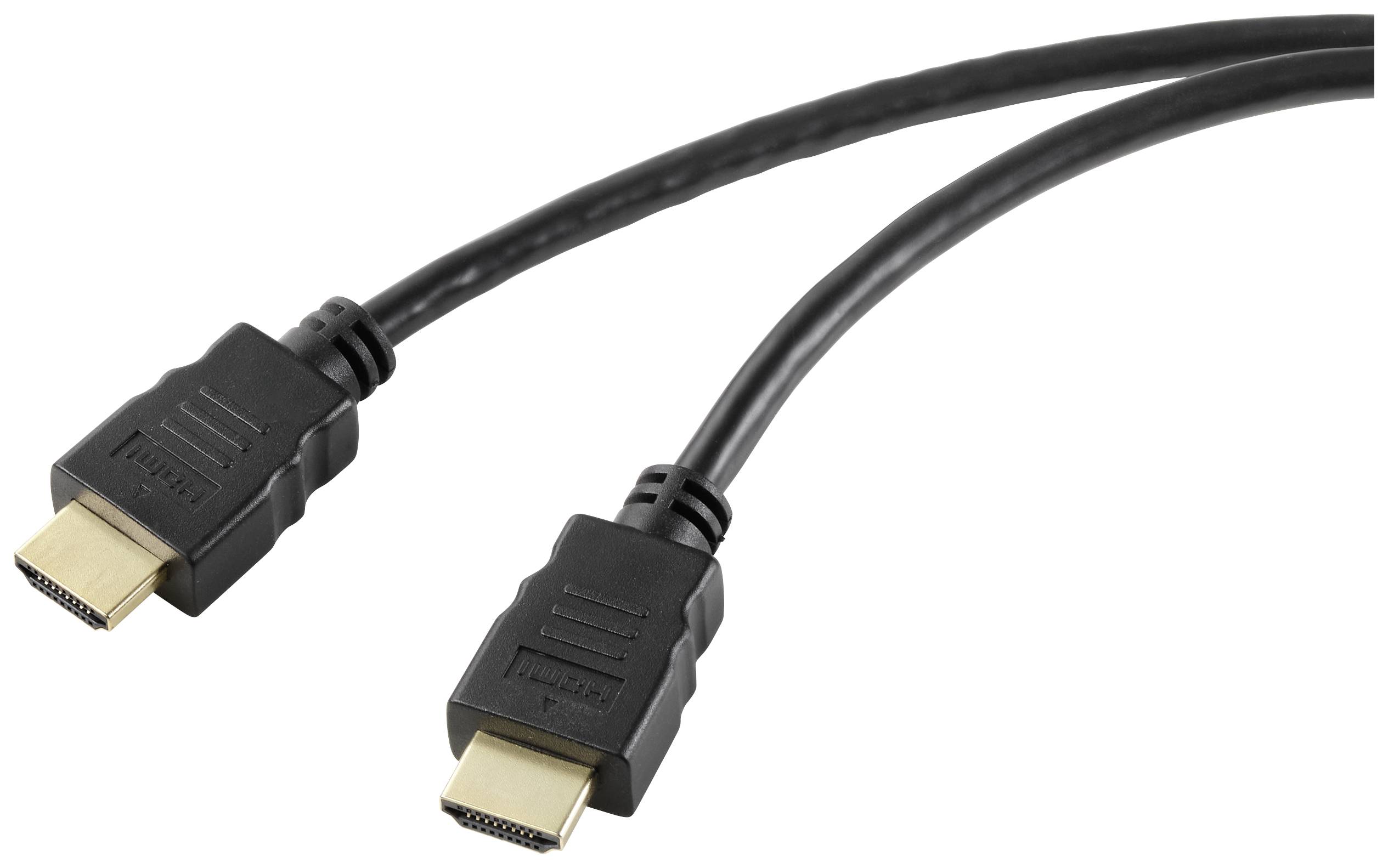 Two black HDMI cables with gold-plated connectors, lying side by side.