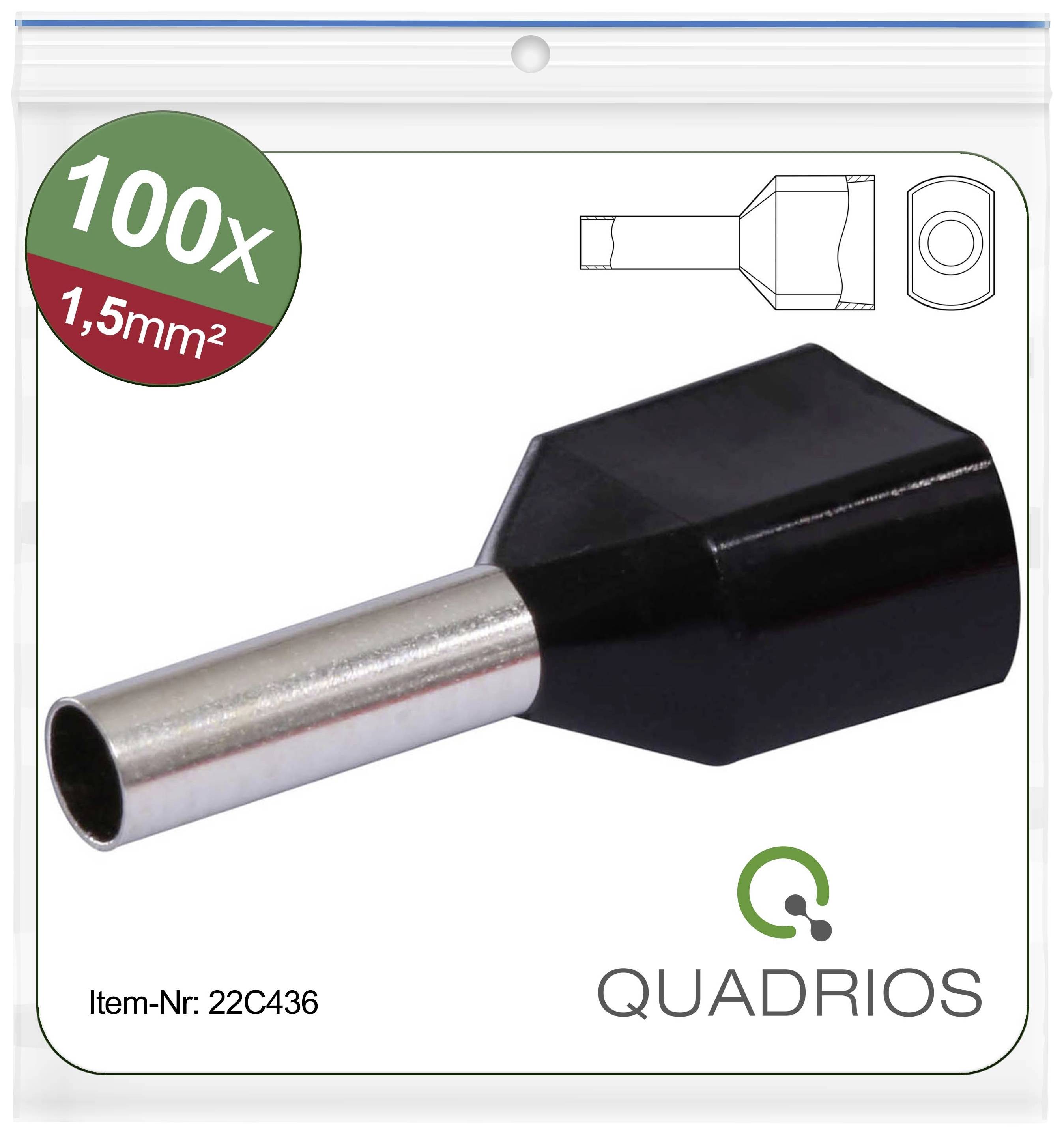 Image of a black cable end ferrule set with copper, 100 pieces, 1.5 mm², Article number 22C436, Brand Quadrios.