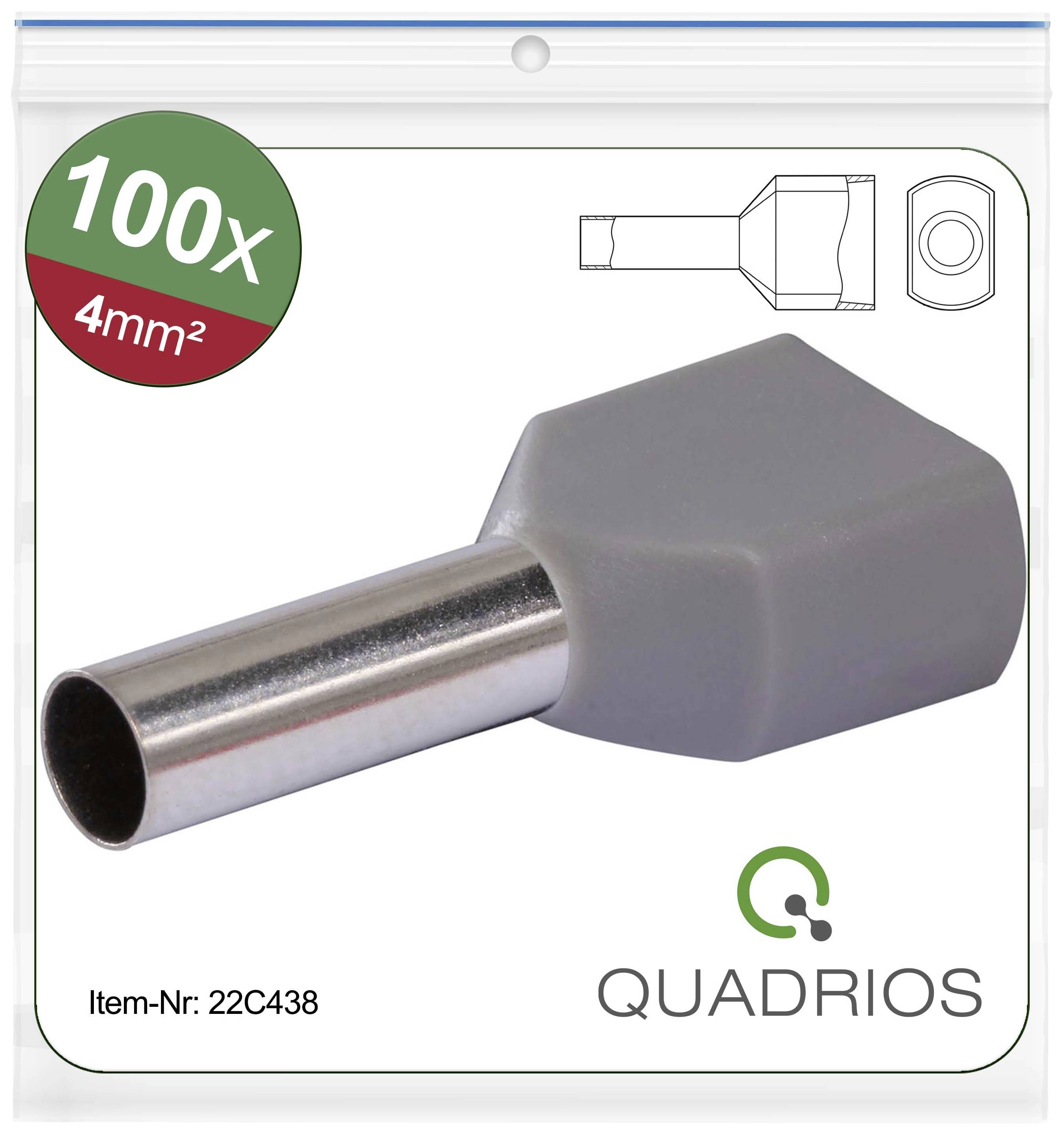 Crimp Cable Lug Set, 100 Pieces, 4mm², with Grey Insulating Collar and Metal Tube, Article Number 22C438, Brand Quadrios.